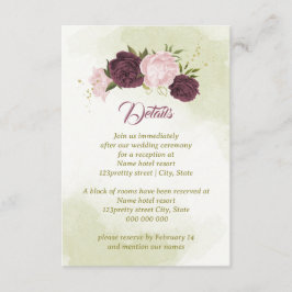 Tarjeta De Recepción hojas verdes de cabernet rosa