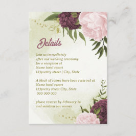 Tarjeta De Recepción hojas verdes de cabernet rosa