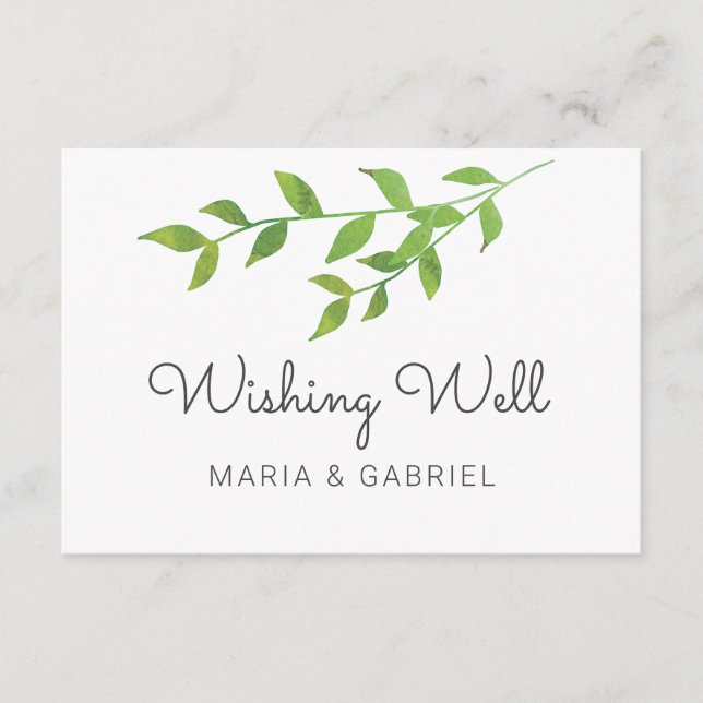 Tarjeta De Recepción Hojas verdes de primavera. Boda elegante que desea (Anverso)