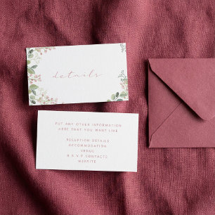 Tarjeta De Recepción Hojas verdes simples, flores rosas, boda de detall