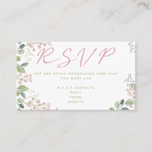 Tarjeta De Recepción Hojas y flores rosas y verdes, "RSVP"