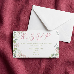 Tarjeta De Recepción Hojas y flores rosas y verdes, "RSVP"