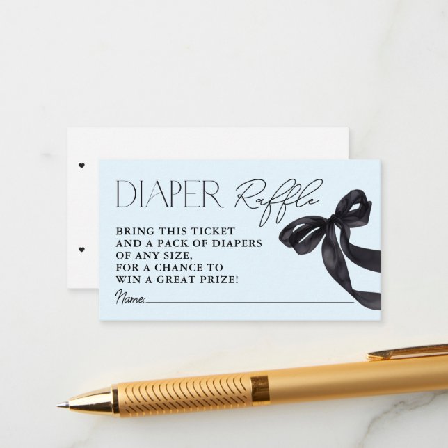 Tarjeta De Recepción Hola moderna Bebé Bow Negro Ducha Diaper Raffle (Anverso/Reverso In Situ)