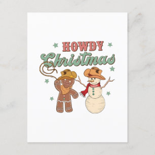 Tarjeta De Recepción Hola Navidad Vaquero Muñeco de Nieve Occidental Di