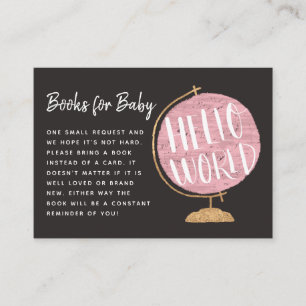 Tarjeta De Recepción Hola World Pink Globe Books para Baby Shower