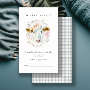 Tarjeta De Recepción Holy Cow Farm Floral Diaper Raffle Baby Shower