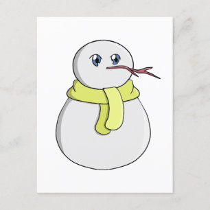 Tarjeta De Recepción Hombre de nieve usando una bufanda amarilla