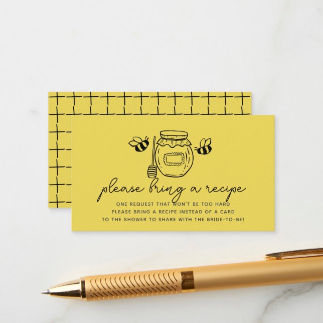Tarjeta De Recepción Honey Jar & Bees Bridal Shower Recipe Request (Anverso/Reverso In Situ)