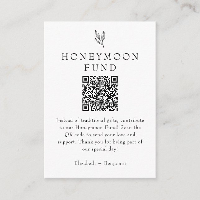 Tarjeta De Recepción Honeymoon Fund Minimalist Botanical Wedding  (Anverso)