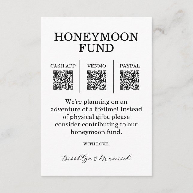 Tarjeta De Recepción Honeymoon Fund QR Code Enclosure Card (Anverso)