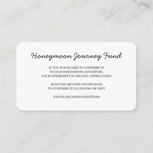 Tarjeta De Recepción Honeymoon Fund QR Wedding Design (Anverso)