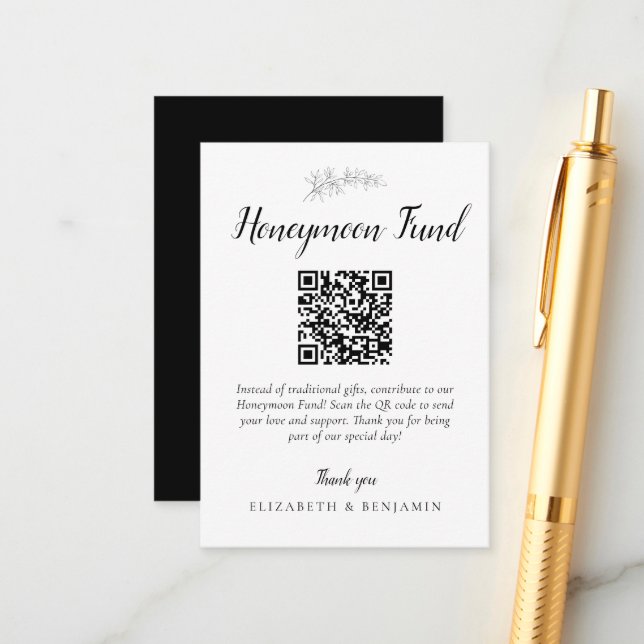 Tarjeta De Recepción Honeymoon Fund Wedding QR Code Minimal Elegant (Anverso/Reverso In Situ)