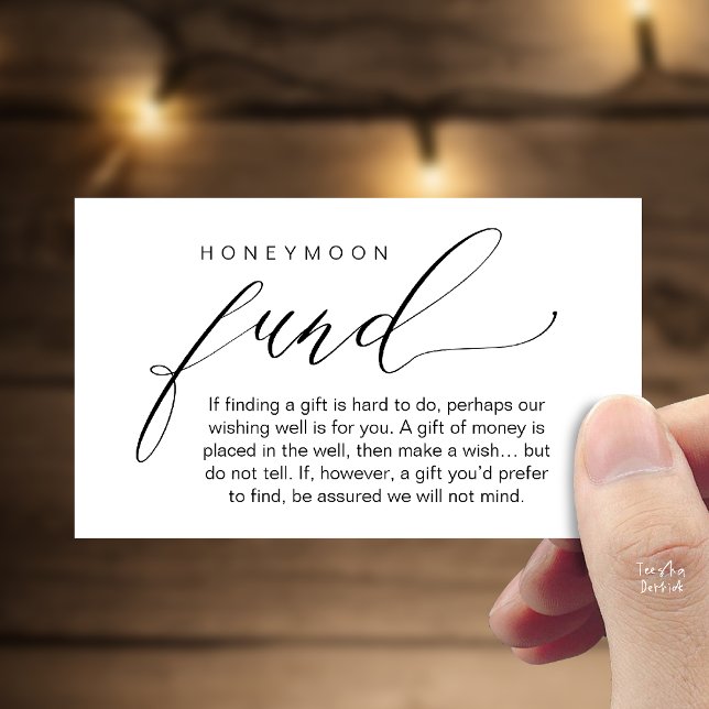 Tarjeta De Recepción Honeymoon Fund Wishing Well, Wish, A Note On Gifts (Honeymoon Fund Wishing Well, Wish, A Note On Gifts Enclosure Card in Black White)
