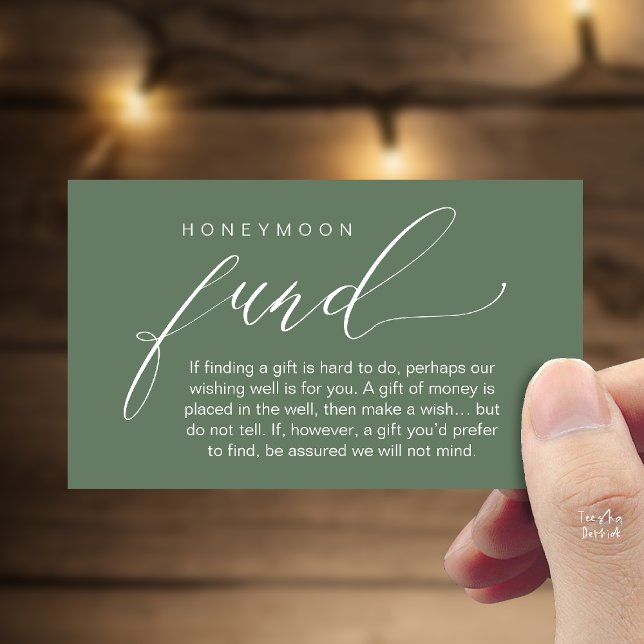 Tarjeta De Recepción Honeymoon Fund Wishing Well, Wish, A Note On Gifts (Honeymoon Fund Wishing Well, Wish, A Note On Gifts Enclosure Card in Sage Green)