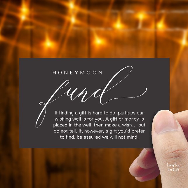 Tarjeta De Recepción Honeymoon Fund Wishing Well, Wish, A Note On Gifts (Honeymoon Fund Wishing Well, Wish, A Note On Gifts Enclosure Card in Charcoal Grey)