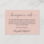 Tarjeta De Recepción Honeymoon Wish Rubor Boda<br><div class="desc">Tarjeta de gabinete boda de luna de miel rosa Rubor con "deseo de luna de miel" en un guión elegante con toques. Personalice su mensaje y agregue sus nombres en un script similar a la firma. En el reverso aparece su nombre y fecha de boda.</div>