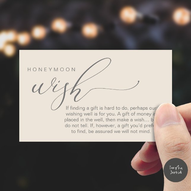 Tarjeta De Recepción Honeymoon Wish Wishing Well, Fund, A Note On Gifts (Honeymoon Fund Wishing Well, Wish, A Note On Gifts Enclosure Card in Cream Grey)