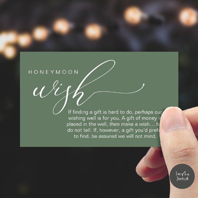 Tarjeta De Recepción Honeymoon Wish Wishing Well, Fund, A Note On Gifts (Honeymoon Fund Wishing Well, Wish, A Note On Gifts Enclosure Card in Sage Green)