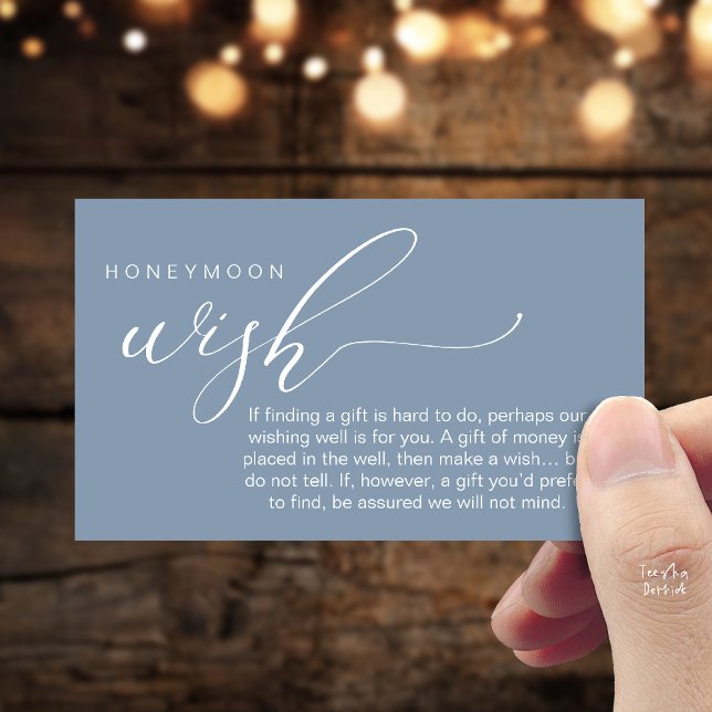 Tarjeta De Recepción Honeymoon Wish Wishing Well, Fund, A Note On Gifts (Honeymoon Fund Wishing Well, Wish, A Note On Gifts Enclosure Card in Dusty Blue)