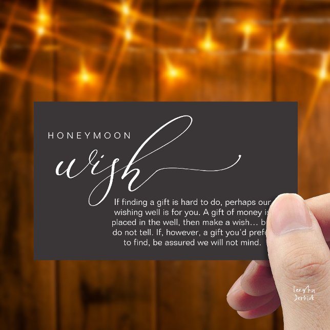 Tarjeta De Recepción Honeymoon Wish Wishing Well, Fund, A Note On Gifts (Honeymoon Fund Wishing Well, Wish, A Note On Gifts Enclosure Card in Charcoal Grey)