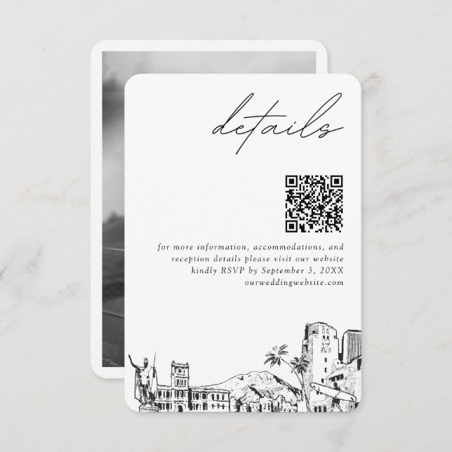 Tarjeta De Recepción Honolulu Boda Detalles modernos Código QR (Anverso / Reverso)