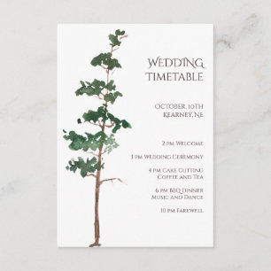 Tarjeta De Recepción Horario de Boda Minimalista de Acuarela con Abeto