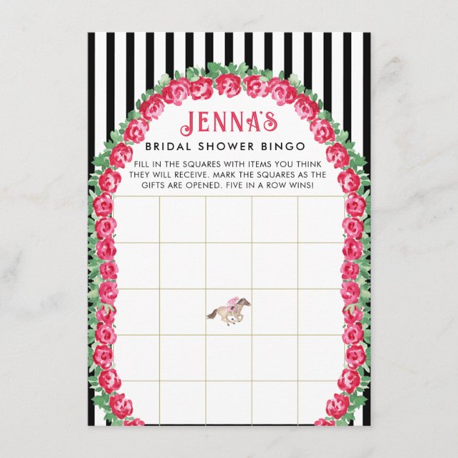 Tarjeta De Recepción Horse Derby Bridal Shower Bingo (Anverso)