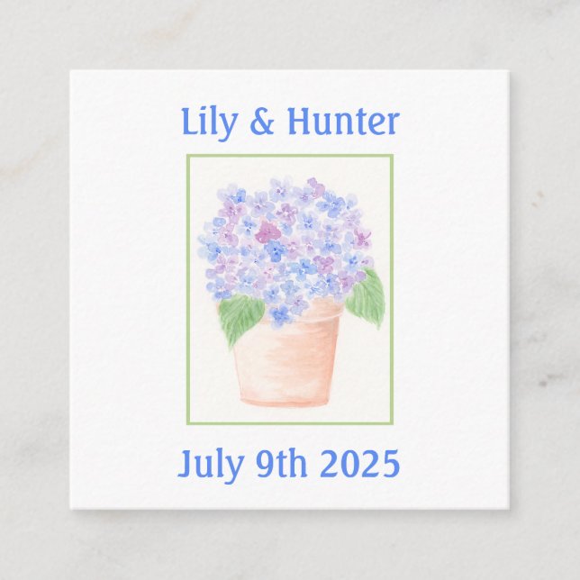 Tarjeta De Recepción Hortensia floral acuarela suelta pintada a mano (Anverso)