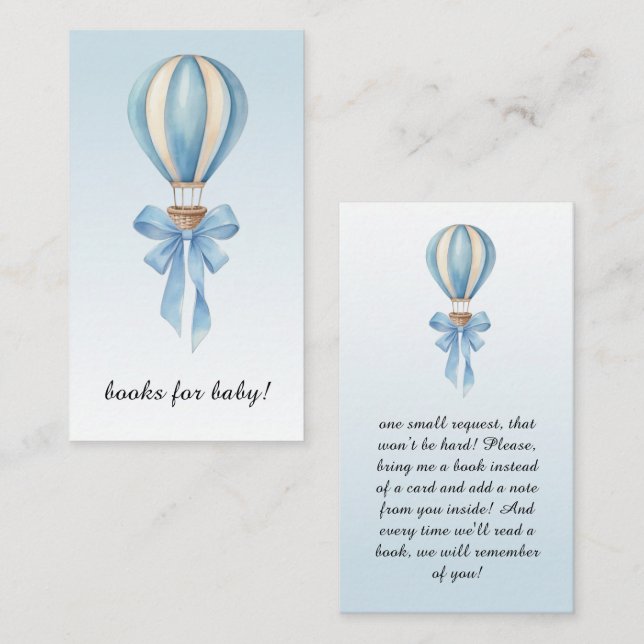 Tarjeta De Recepción Hot Air Balloon Boy Baby Shower Books for Baby (Anverso / Reverso)