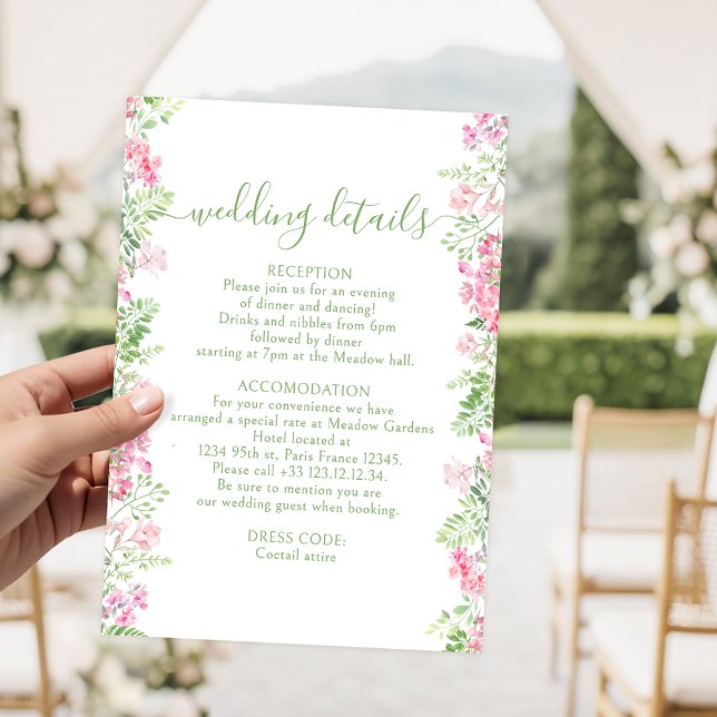 Tarjeta De Recepción Hot Pink Floral Greenery Garden Wedding Details (Subido por el creador)