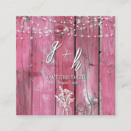 Tarjeta De Recepción Hot Pink Rustic Wood String Lights Save the Dates