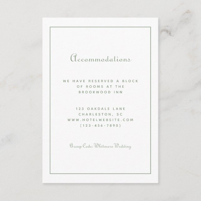 Tarjeta De Recepción Hotel Alojamiento Green Details Boda (Anverso)