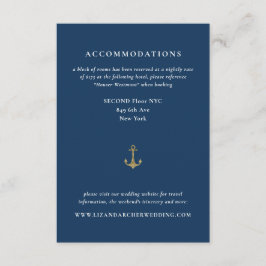 Tarjeta De Recepción Hotel Boda Náutico Ancla de Oro Azul