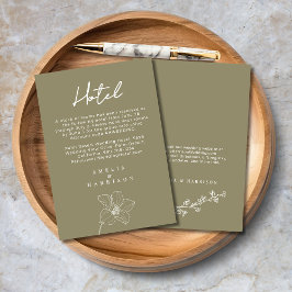 Tarjeta De Recepción Hotel de Boda Elegante Verde de Oliva