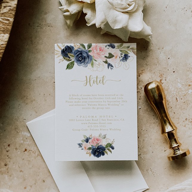 Tarjeta De Recepción Hotel de Marina Rubor Floral Gold Calligraphy (Subido por el creador)