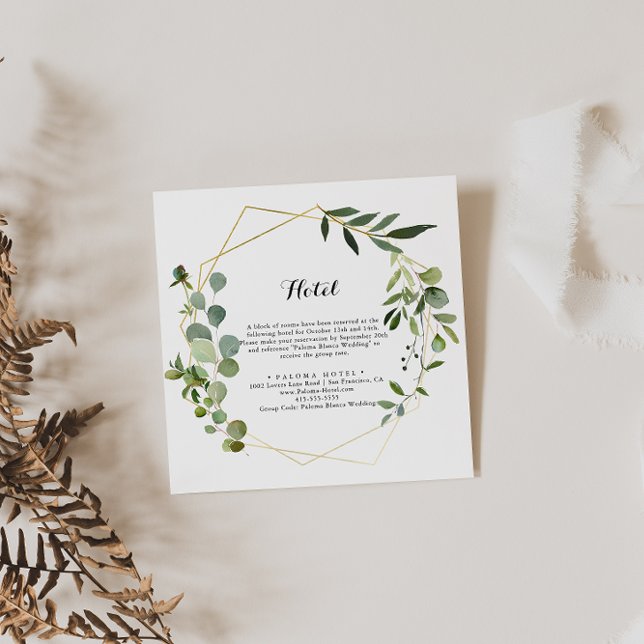 Tarjeta De Recepción Hotel Geométrico Gold Tropical Green Calligraphy (Subido por el creador)