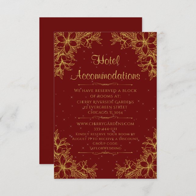 Tarjeta De Recepción Hotel Gold Ornate Boda (Anverso / Reverso)