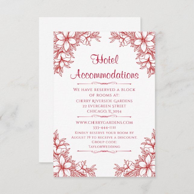 Tarjeta De Recepción Hotel Red Ornate Boda (Anverso / Reverso)