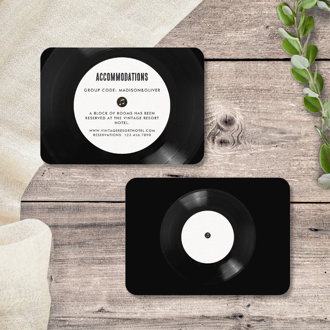 Tarjeta De Recepción Hotel Retro Vinyl Record Boda (Front/Back)