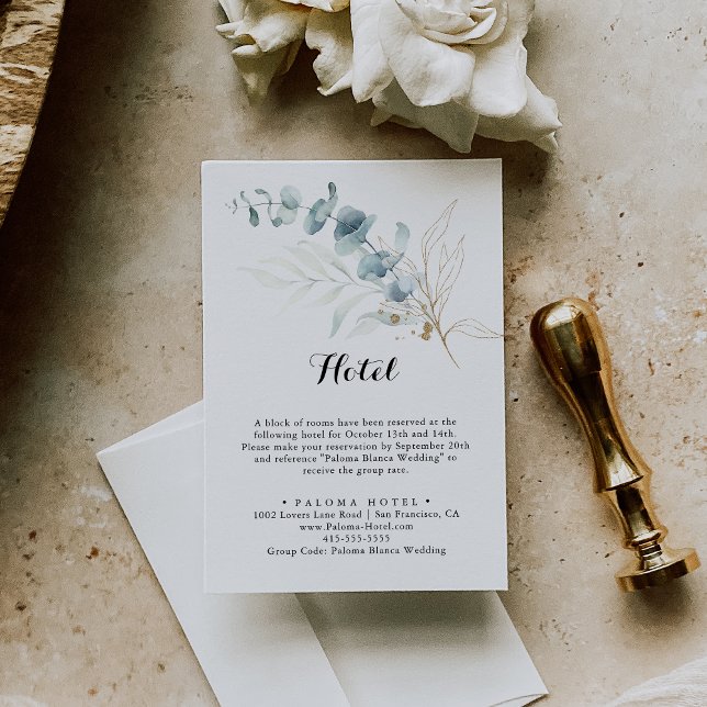 Tarjeta De Recepción Hotel rustico Eucalyptus Gold Floral (Subido por el creador)