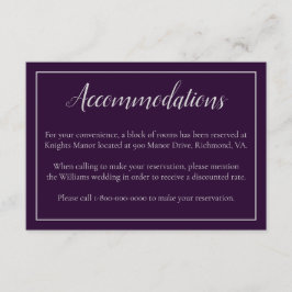 Tarjeta De Recepción Hoteles en Boda Púrpura y Plata