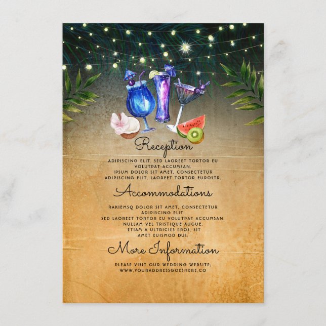 Tarjeta De Recepción Huéspedes informativos del Boda de cócteles de pla (Anverso)