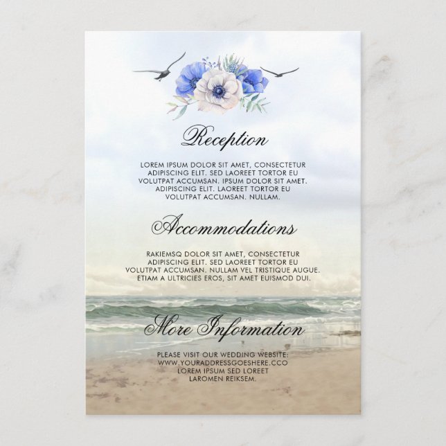 Tarjeta De Recepción Huéspedes informativos sobre el Boda de Beach Scen (Anverso)
