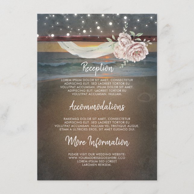 Tarjeta De Recepción Huéspedes informativos sobre el Boda de Beach Suns (Anverso)