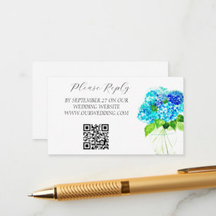 Tarjeta De Recepción Hydrangea Watercolor Flores Azules Boda Floral
