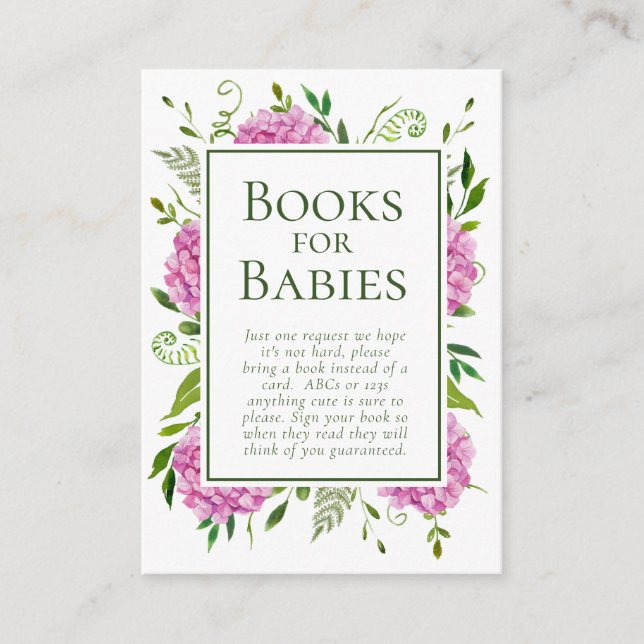 Tarjeta De Recepción Hydrangeas rosas Chicas bebés duchan libros para b (Anverso)