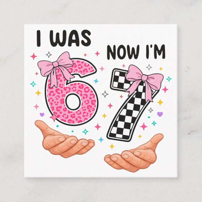 Tarjeta De Recepción I was 6 now I'm 7 cute birthday numbers (Anverso)
