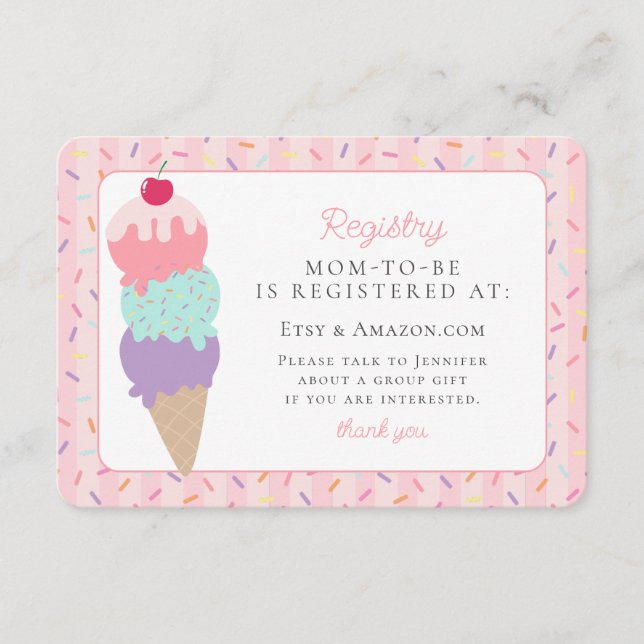 Tarjeta De Recepción Ice Cream Sundae - Registro De Ducha De Novias (Anverso)