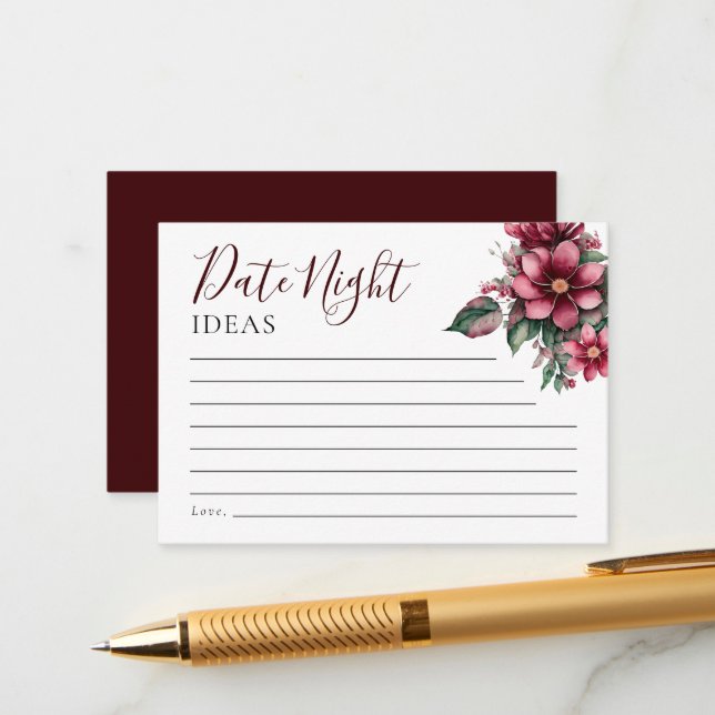 Tarjeta De Recepción Ideas de la noche del día Floral Burgundy Bridal S (Anverso/Reverso In Situ)
