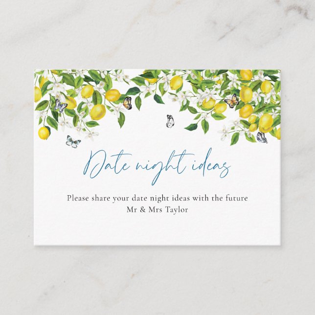 Tarjeta De Recepción Ideas de la noche del día | Lemon Bridal Shower (Anverso)
